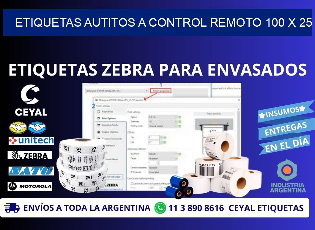 ETIQUETAS AUTITOS A CONTROL REMOTO 100 x 25