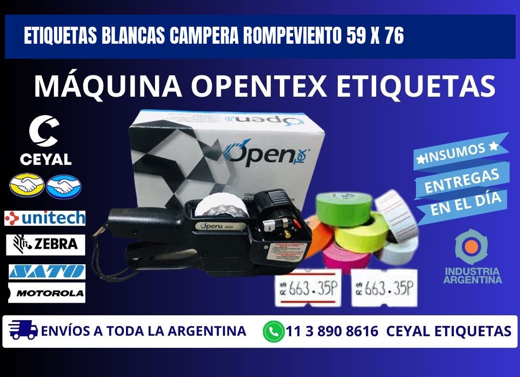 ETIQUETAS BLANCAS CAMPERA ROMPEVIENTO 59 x 76