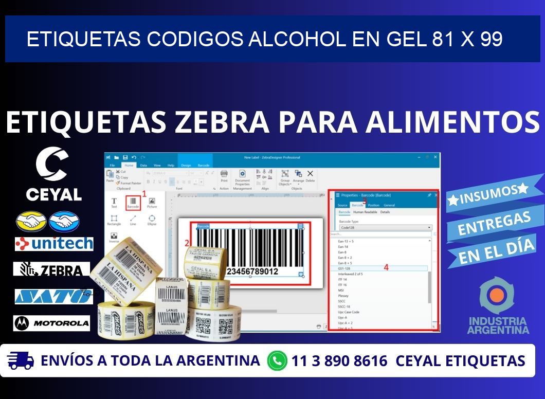 ETIQUETAS CODIGOS ALCOHOL EN GEL 81 x 99