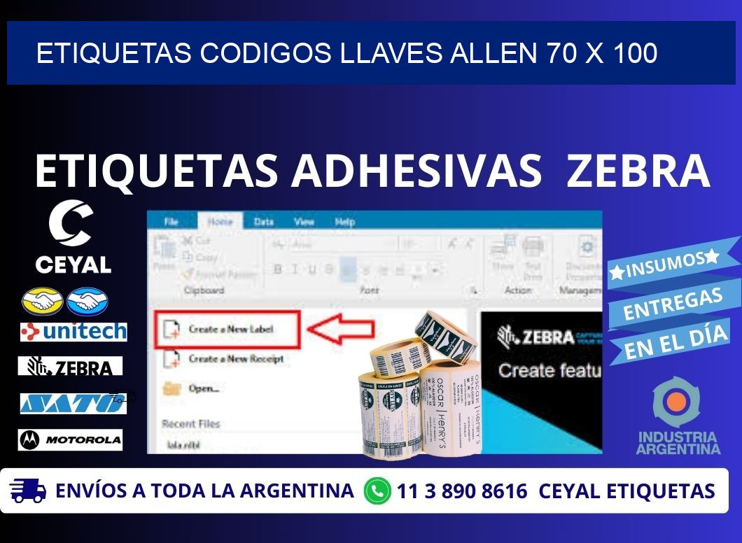 ETIQUETAS CODIGOS LLAVES ALLEN 70 x 100