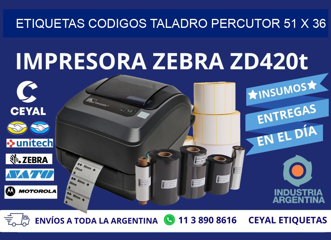 ETIQUETAS CODIGOS TALADRO PERCUTOR 51 x 36