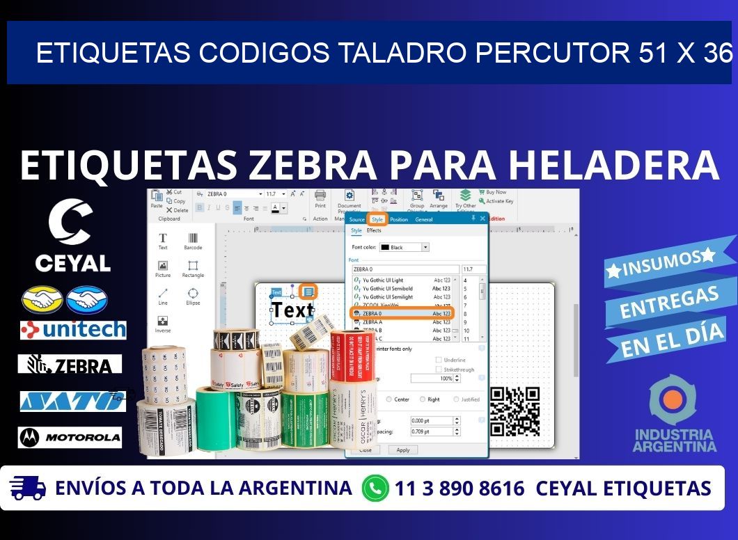 ETIQUETAS CODIGOS TALADRO PERCUTOR 51 x 36