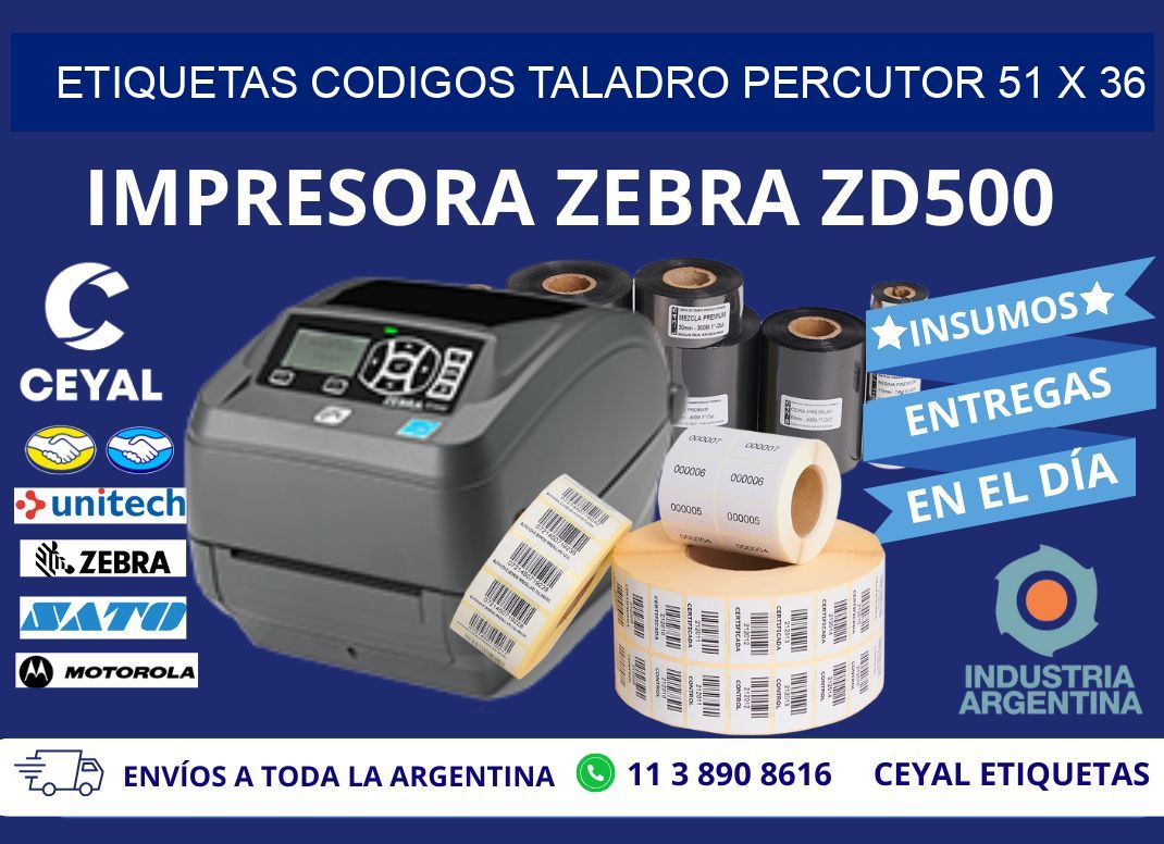 ETIQUETAS CODIGOS TALADRO PERCUTOR 51 x 36