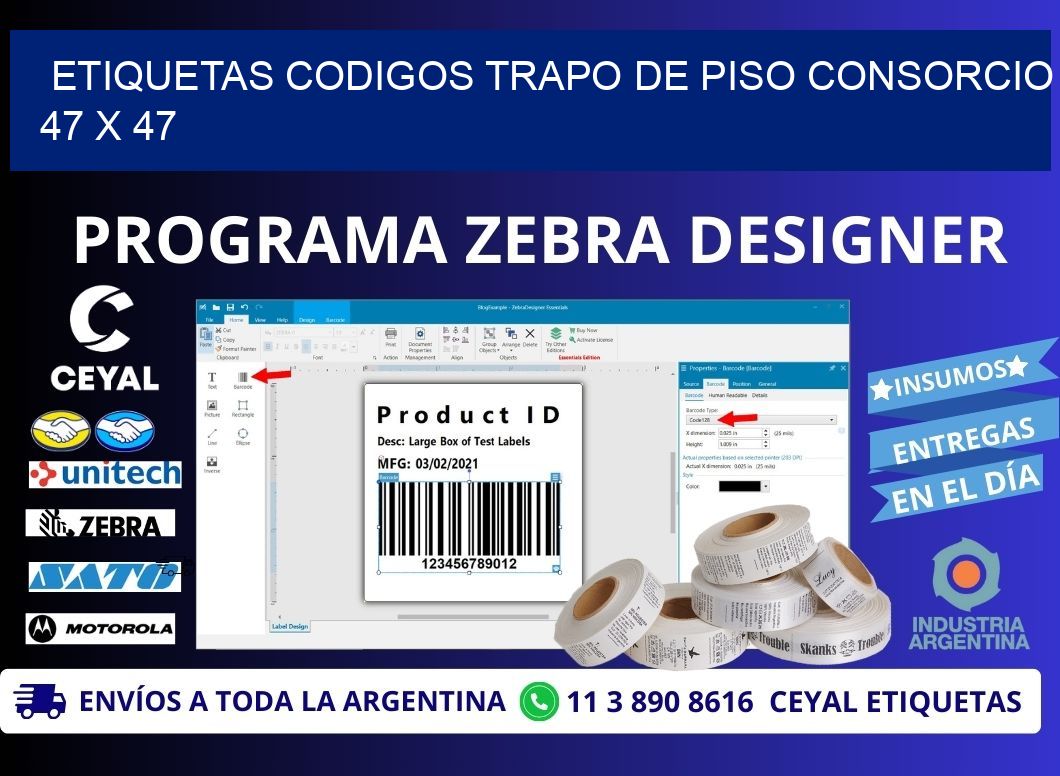 ETIQUETAS CODIGOS TRAPO DE PISO CONSORCIO 47 x 47