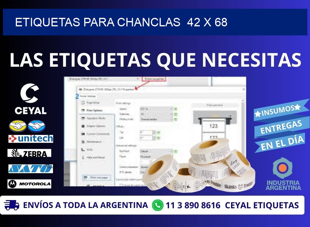 ETIQUETAS PARA CHANCLAS  42 x 68