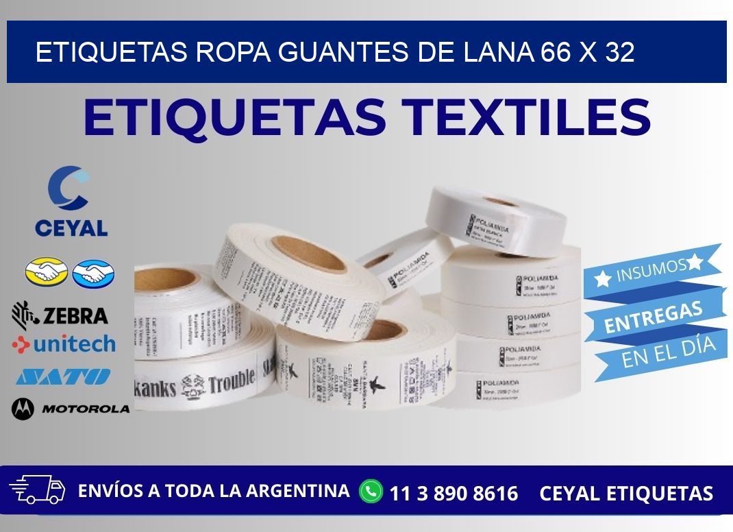 ETIQUETAS ROPA GUANTES DE LANA 66 x 32